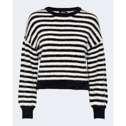 Only Black And White Marabou Sweatshirt - striped women's sweater for casual wear.
