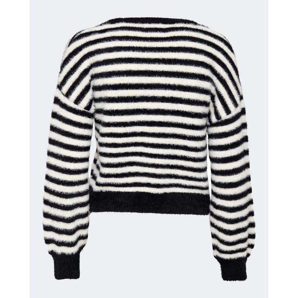 Only Black And White Marabou Sweatshirt with striped design, perfect for casual and informal occasions, made from soft nylon-acrylic blend.