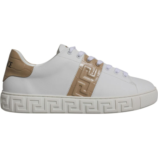 Versace White Brown Greca Print TPU Low Top Men Sneakers Shoes