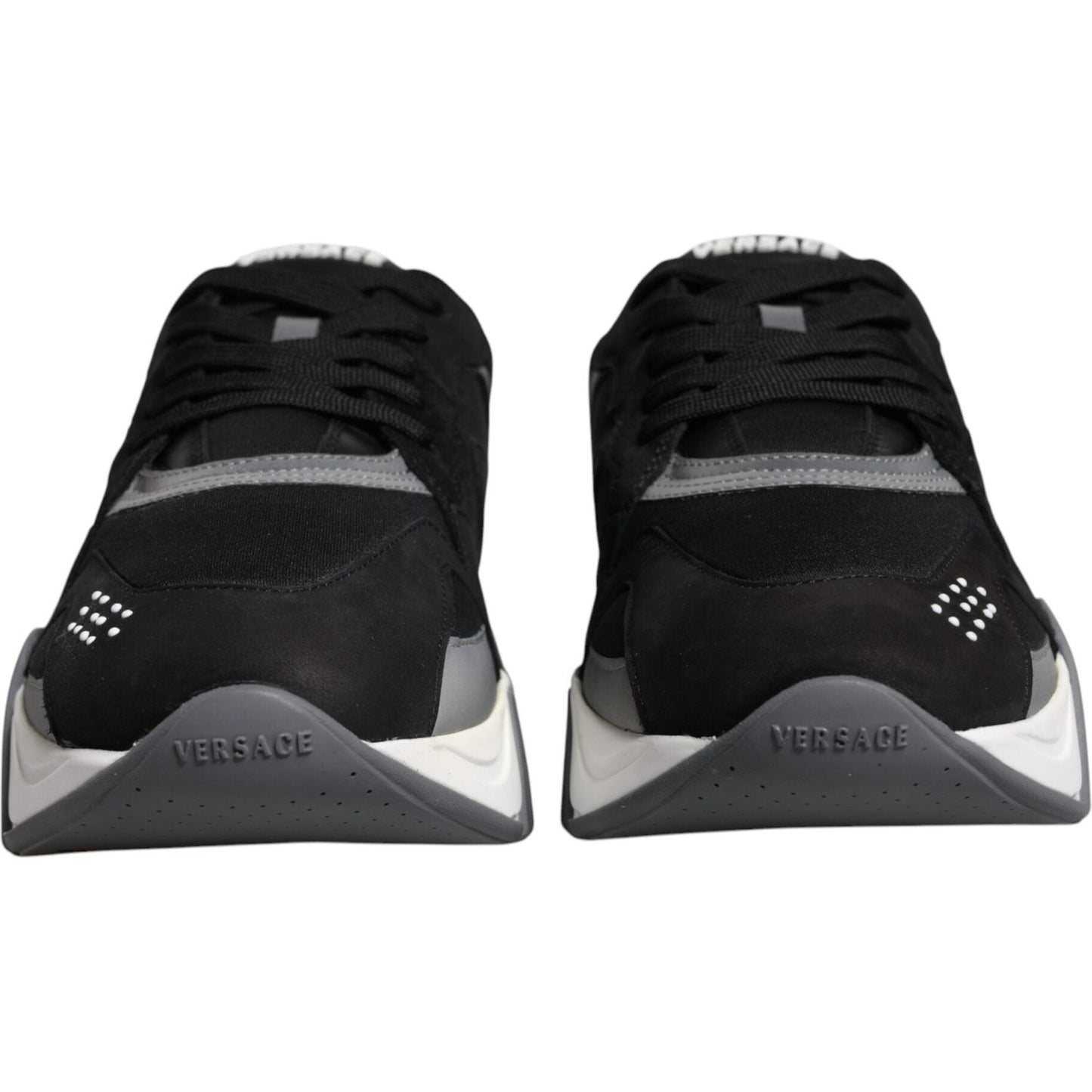 Versace Black Leather Neoprene Chunky Low Top Sneakers Squalo Shoes MV6396-42