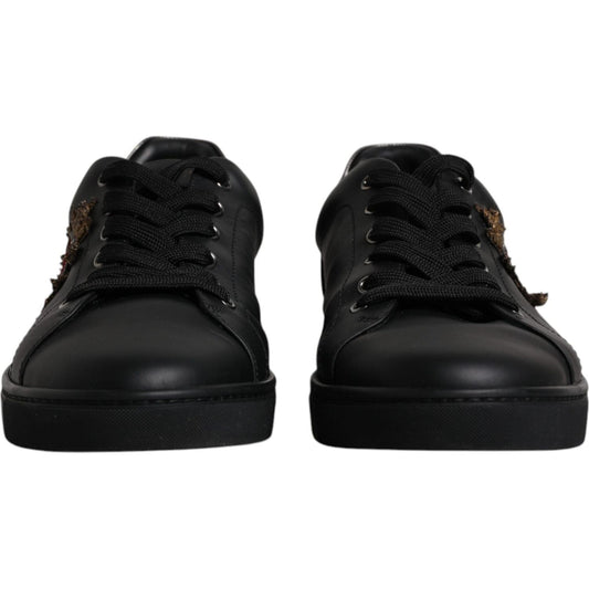 Dolce & Gabbana Black Leather London Heart Men Sneakers Shoes MV6465-44