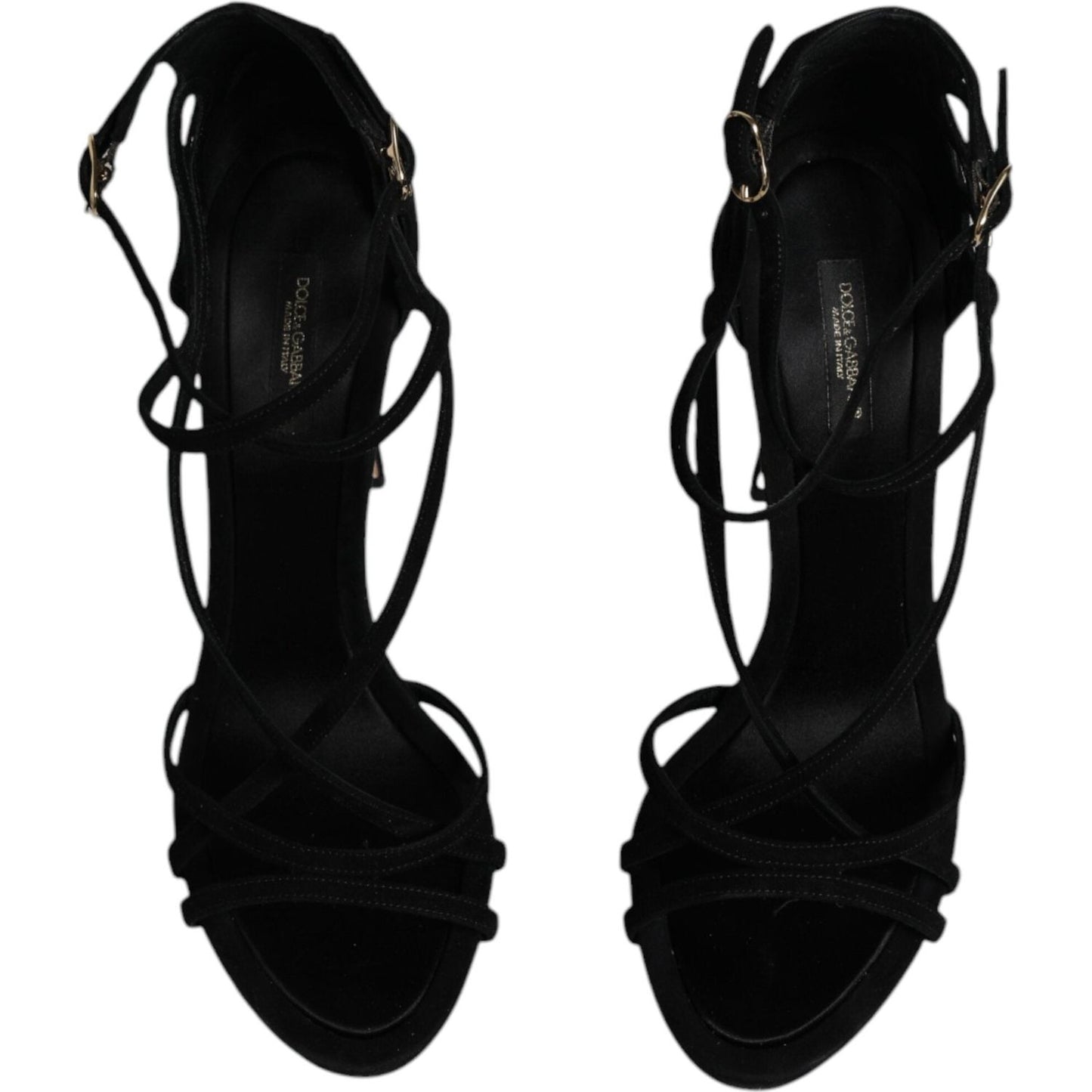 Dolce & Gabbana Black Suede Ankle Strap Heels Sandals Shoes LA12031-39