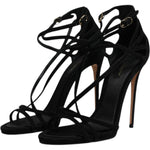 Dolce & Gabbana Black Suede Ankle Strap Heels Sandals Shoes LA12031-39