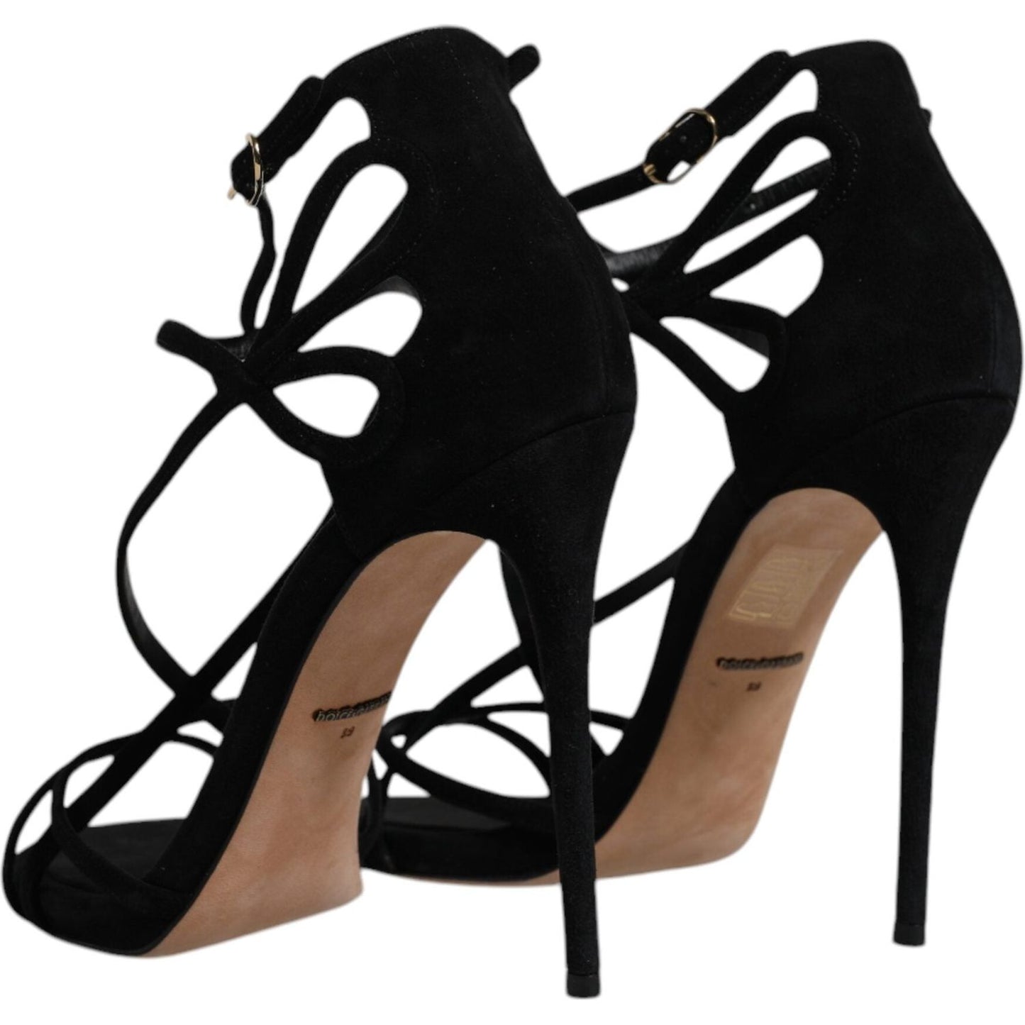 Dolce & Gabbana Black Suede Ankle Strap Heels Sandals Shoes LA12031-39