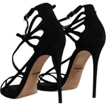 Dolce & Gabbana Black Suede Ankle Strap Heels Sandals Shoes LA12031-39