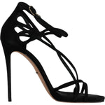 Dolce & Gabbana Black Suede Ankle Strap Heels Sandals Shoes LA12031-39
