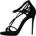 Dolce & Gabbana Black Suede Ankle Strap Heels Sandals Shoes LA12031-39