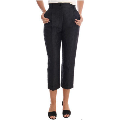 Dolce & Gabbana Black Floral Brocade Capri Pants Jeans & Pants
