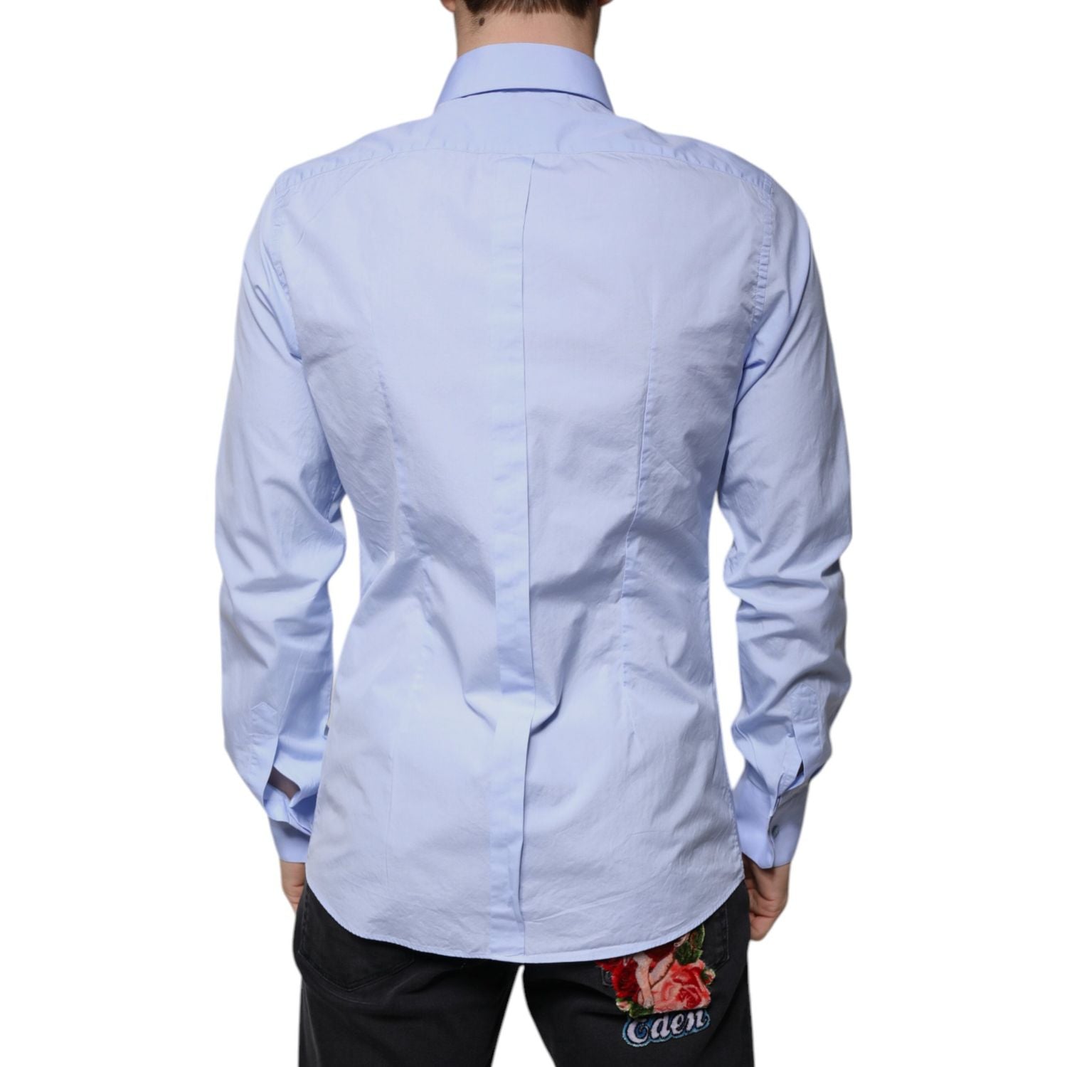 Dolce & Gabbana Light Blue Cotton Slim Fit GOLD Men Dress Shirt