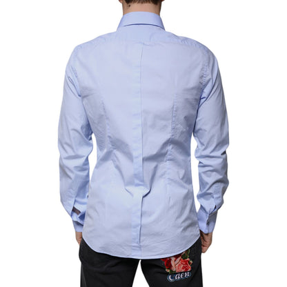 Dolce & Gabbana Light Blue Cotton Slim Fit GOLD Men Dress Shirt