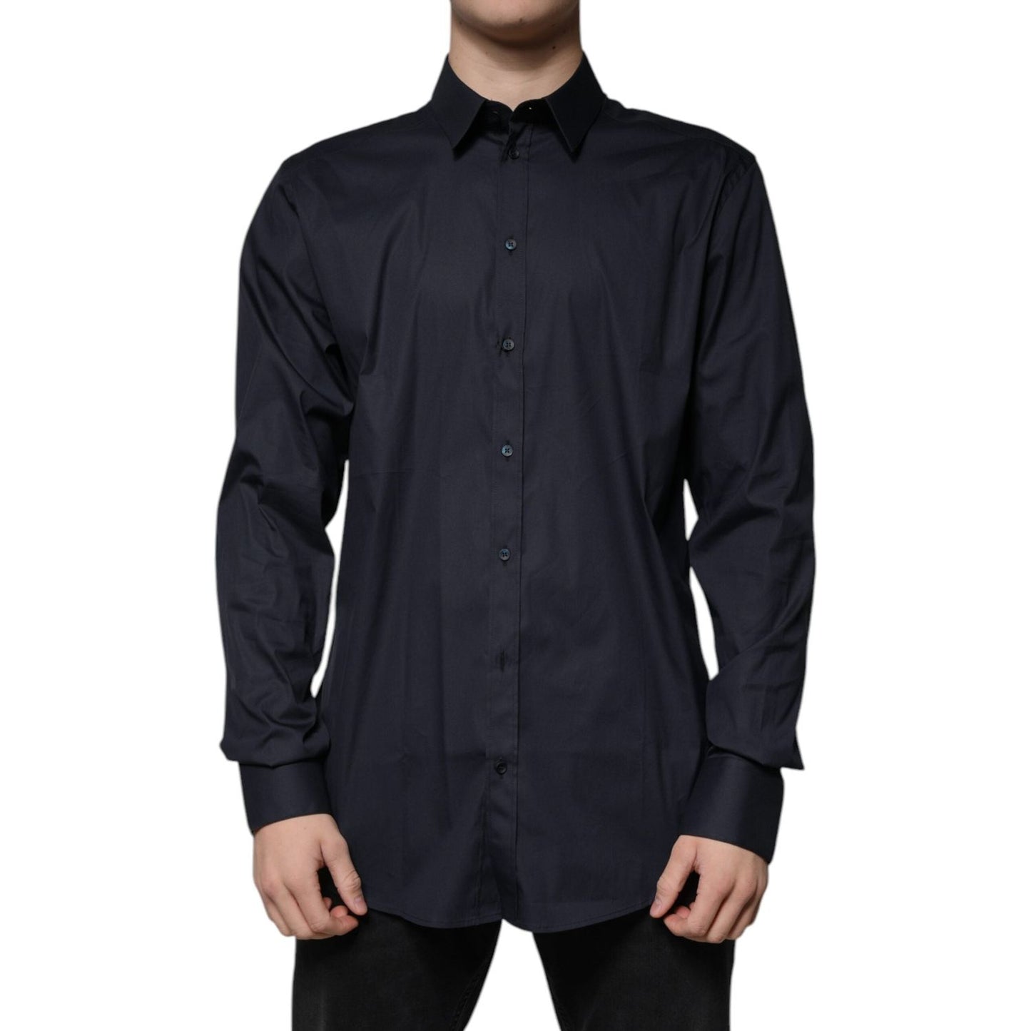 Dolce & Gabbana Black Cotton Blend Formal GOLD Dress Shirt TSH87330-37