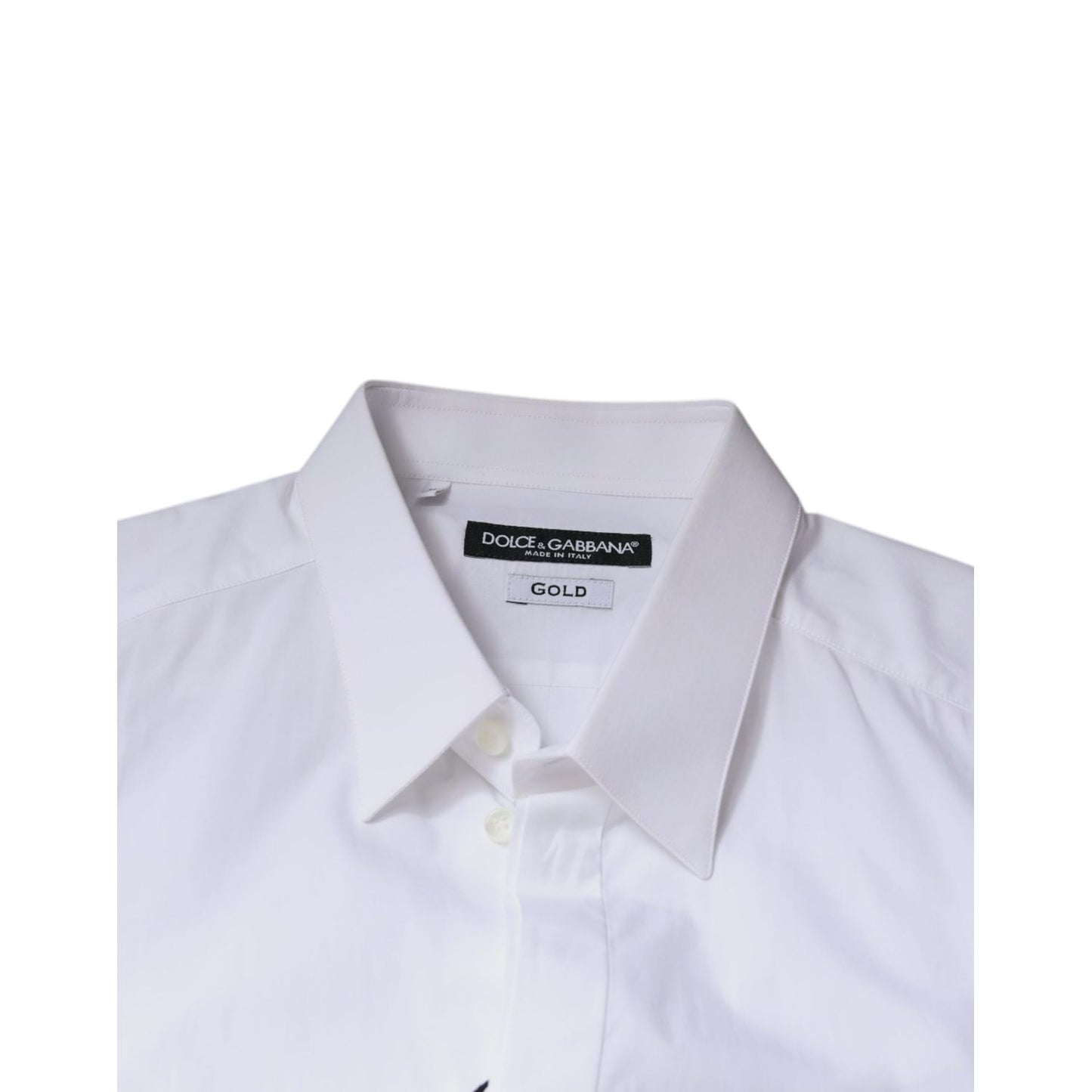 Dolce & Gabbana White Cotton Logo Formal Men GOLD Dress Shirt