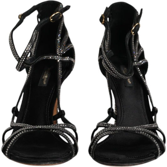Dolce & Gabbana Black Strass Ankle Strap Heels Sandals Shoes LA12080-39