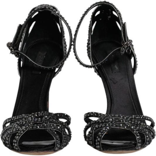 Dolce & Gabbana Black Strass Ankle Strap Heels Sandals Shoes LA12130-39