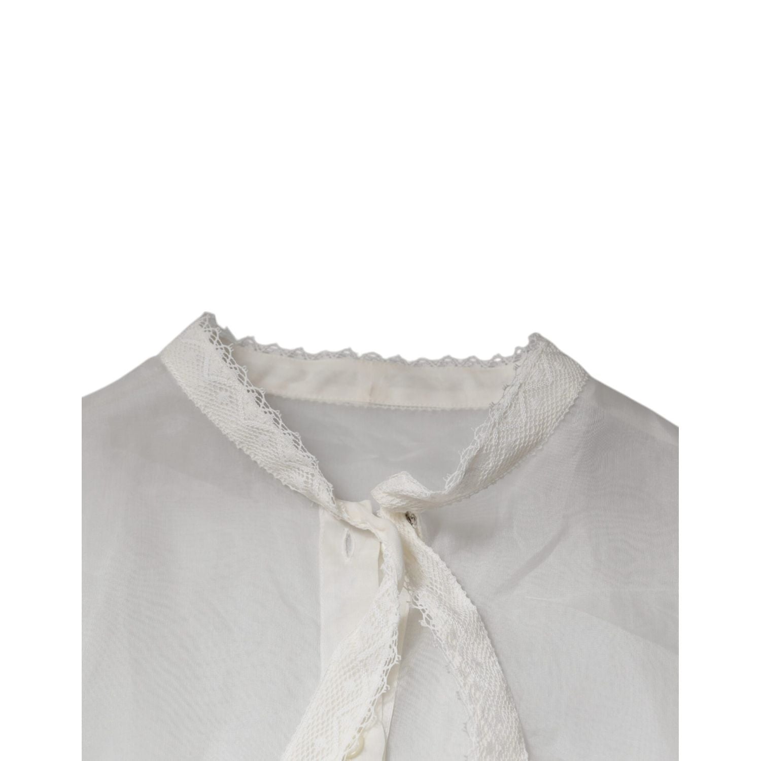 Dolce & Gabbana White Ascot Collar Long Sleeves Blouse Top