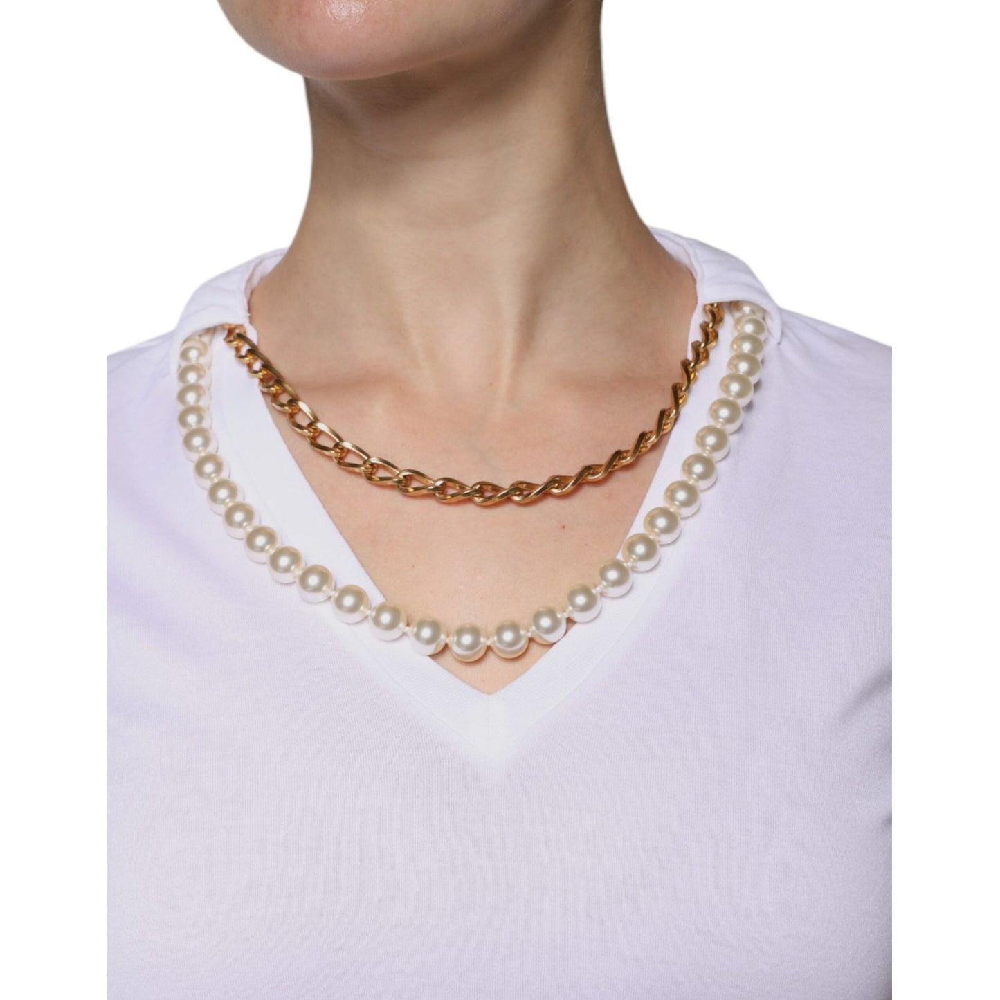 Dolce & Gabbana White Cotton Necklace Chain Short Sleeves T-shirt TSH87552-38