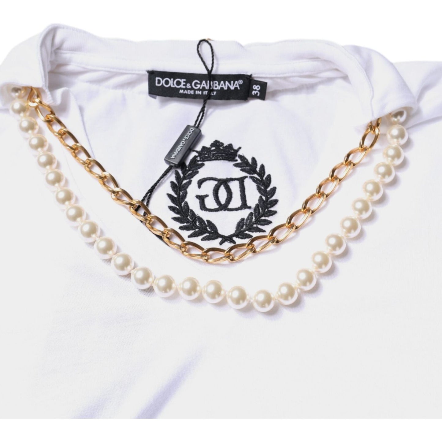 Dolce & Gabbana White Cotton Necklace Chain Short Sleeves T-shirt TSH87552-38