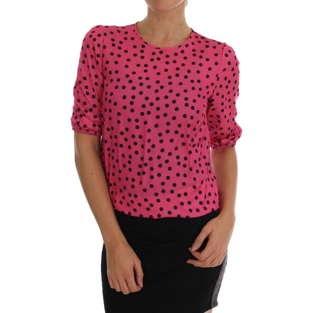 Dolce & Gabbana Pink Polka Dotted Silk Blouse TSH1639-4