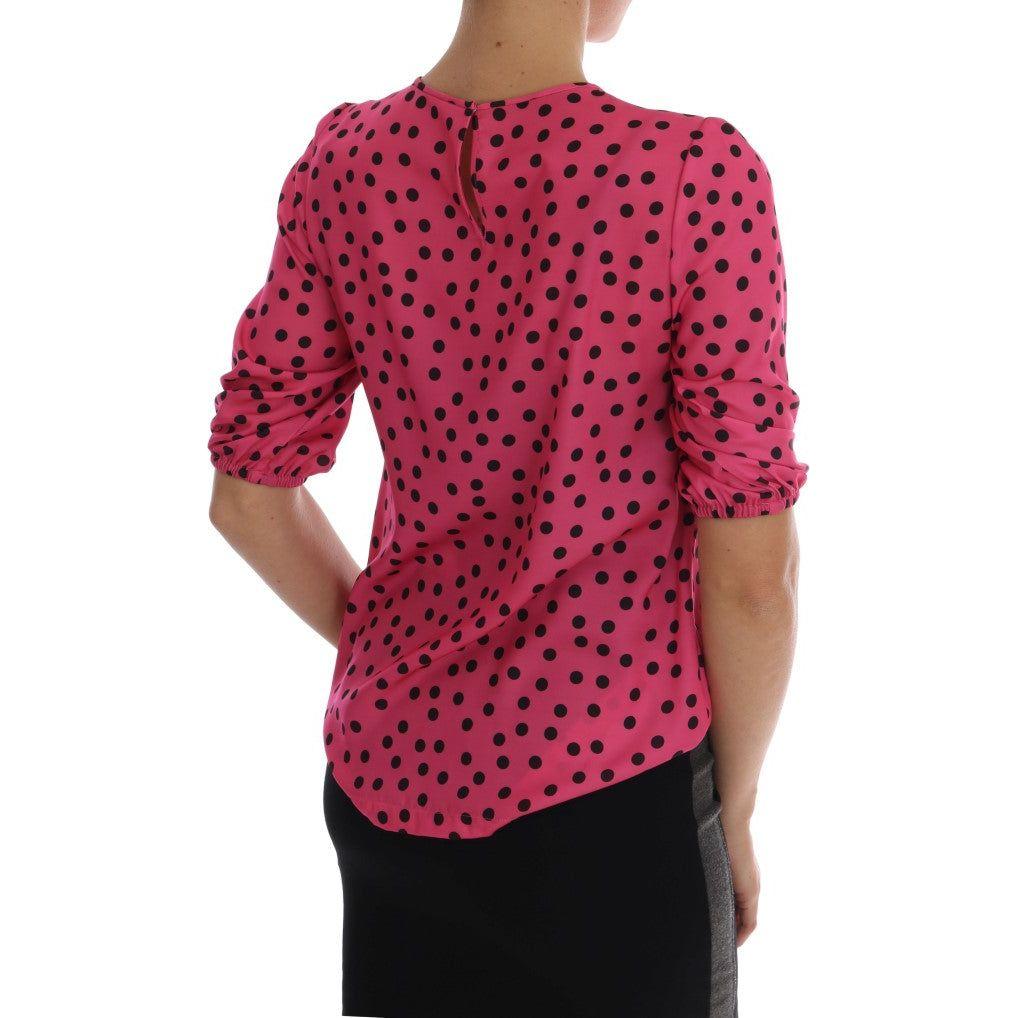 Dolce & Gabbana Pink Polka Dotted Silk Blouse TSH1639-4