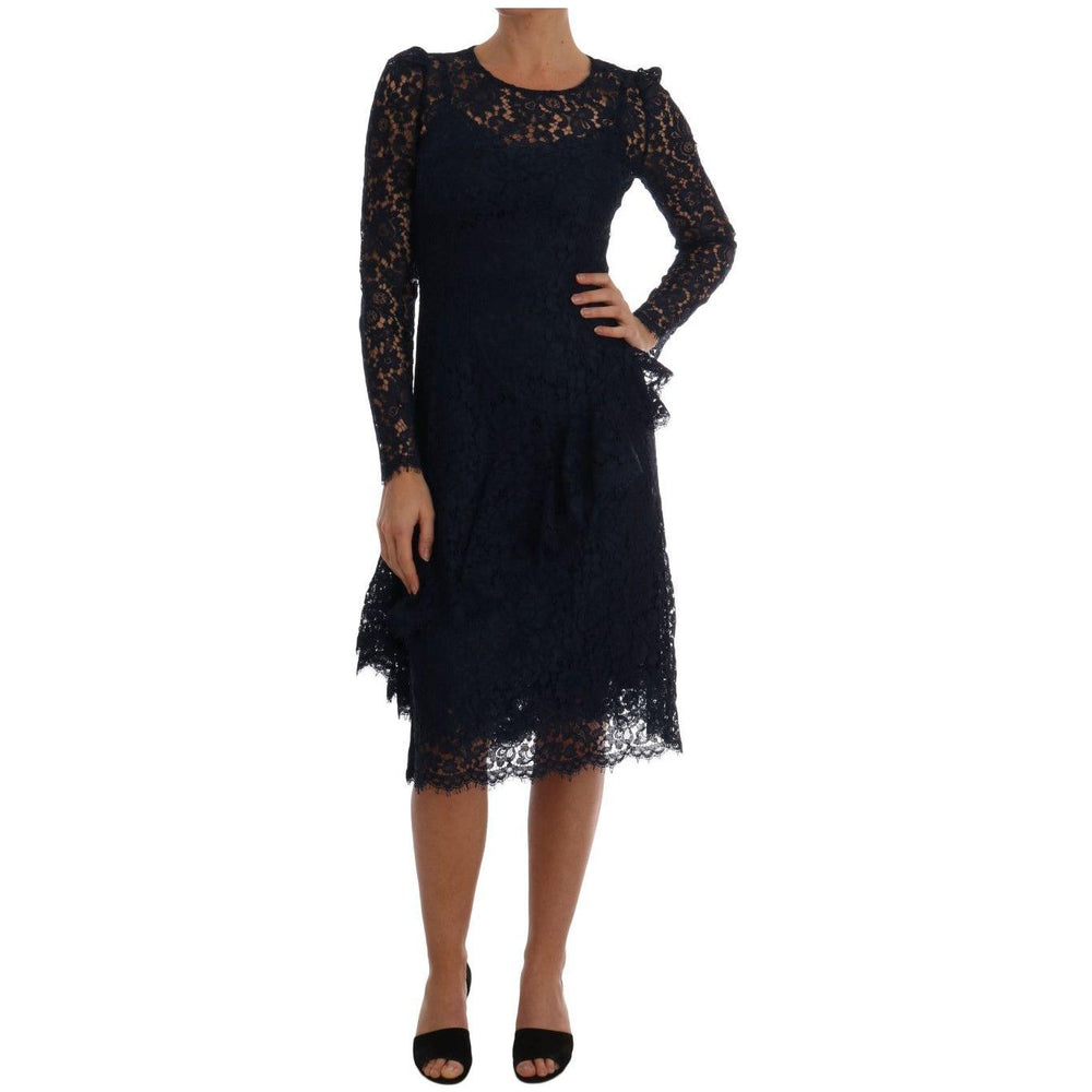 Dolce & Gabbana Blue Taormina Floral Lace Sheath Dress DR1309-1