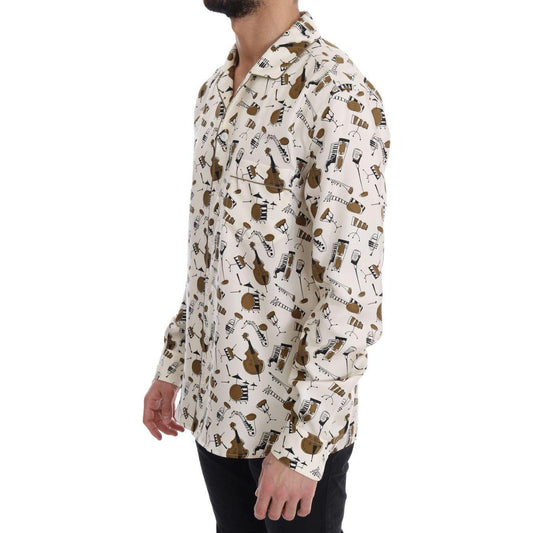 Dolce & Gabbana White Silk JAZZ Motive Print Shirt TSH1815-38