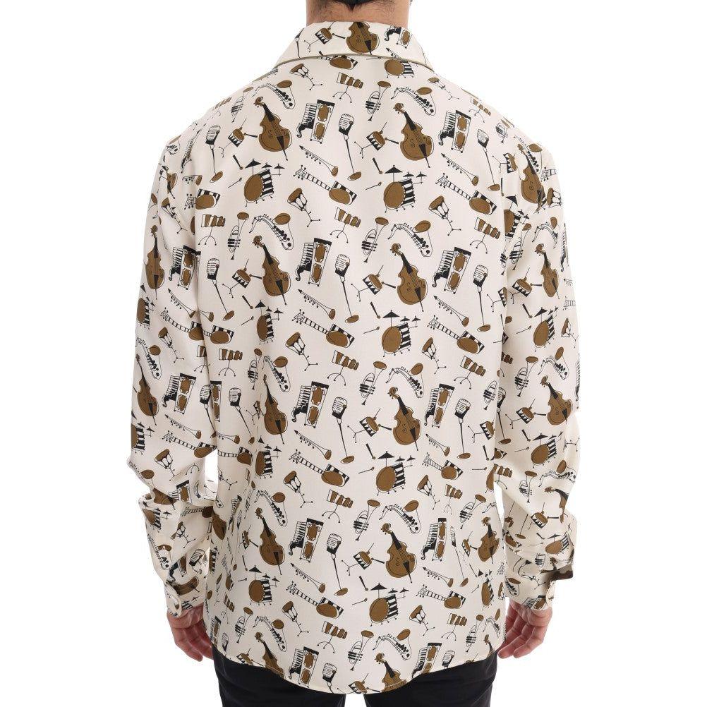 Dolce & Gabbana White Silk JAZZ Motive Print Shirt TSH1815-38