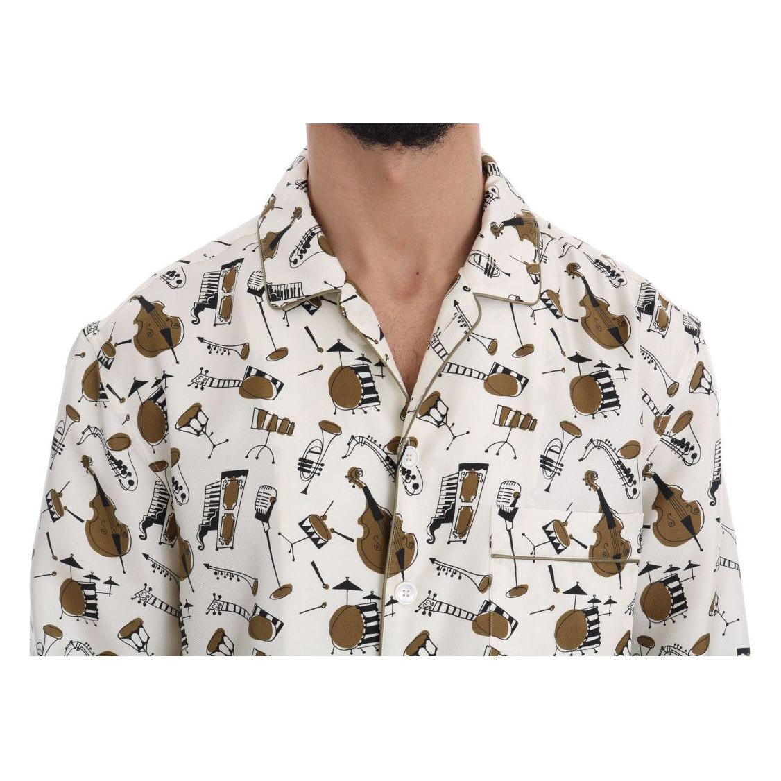 Dolce & Gabbana White Silk JAZZ Motive Print Shirt TSH1815-38