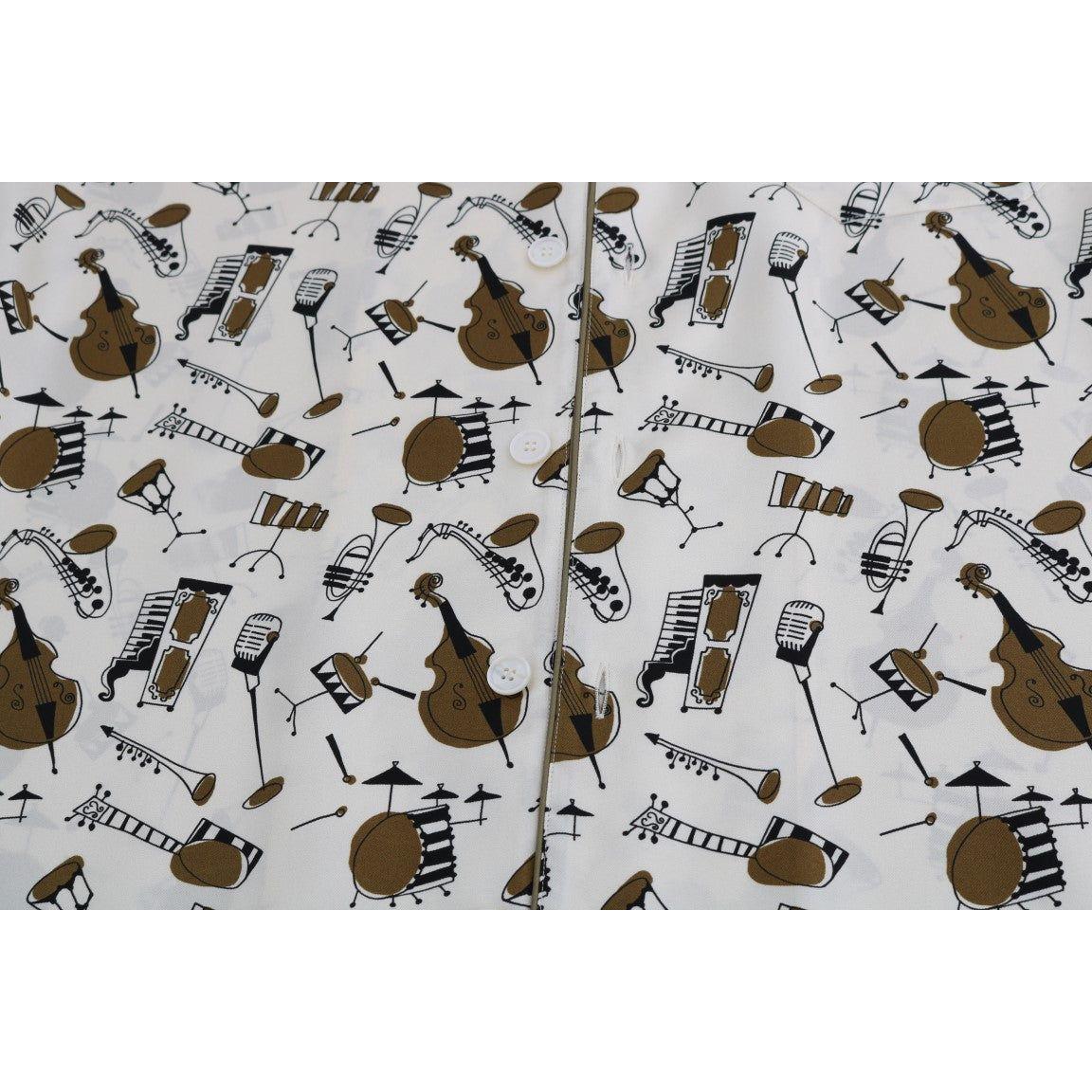 Dolce & Gabbana White Silk JAZZ Motive Print Shirt TSH1815-38