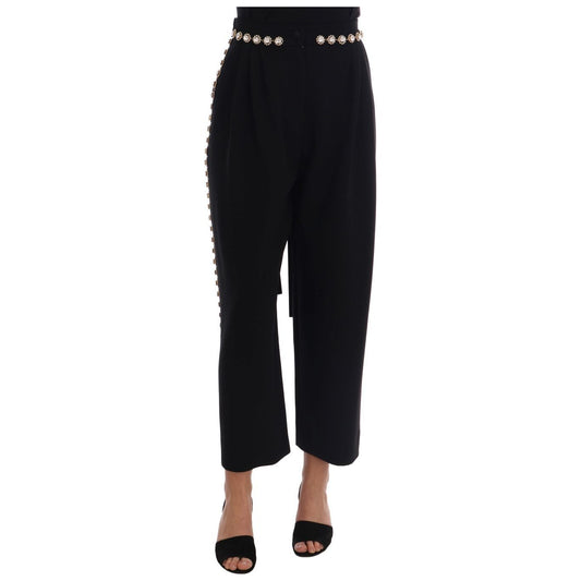 Dolce & Gabbana Black Wool Stretch Crystal Pants PAN60786-1