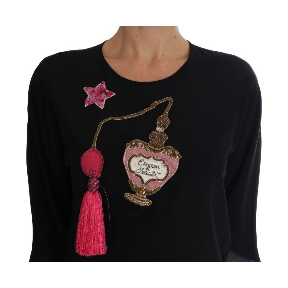 Dolce & Gabbana Black Silk Fairy Tale Top Crystal Blouse TSH1742-5