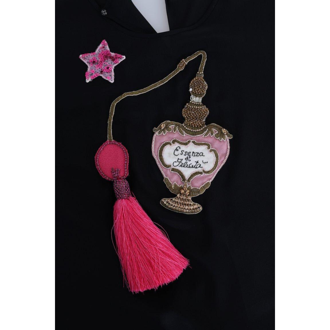 Dolce & Gabbana Black Silk Fairy Tale Top Crystal Blouse TSH1742-5