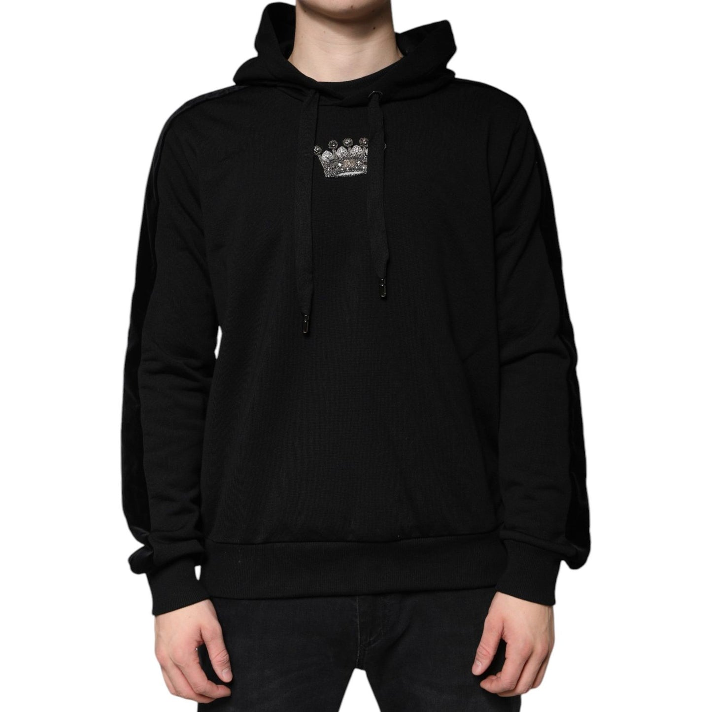 Dolce & Gabbana Black Crown Cotton Hooded Sweatshirt Sweater TSH7911-50