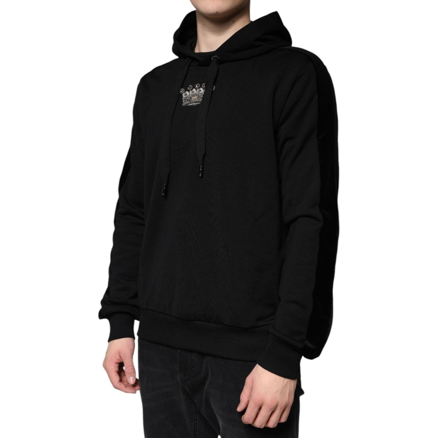 Dolce & Gabbana Black Crown Cotton Hooded Sweatshirt Sweater TSH7911-50