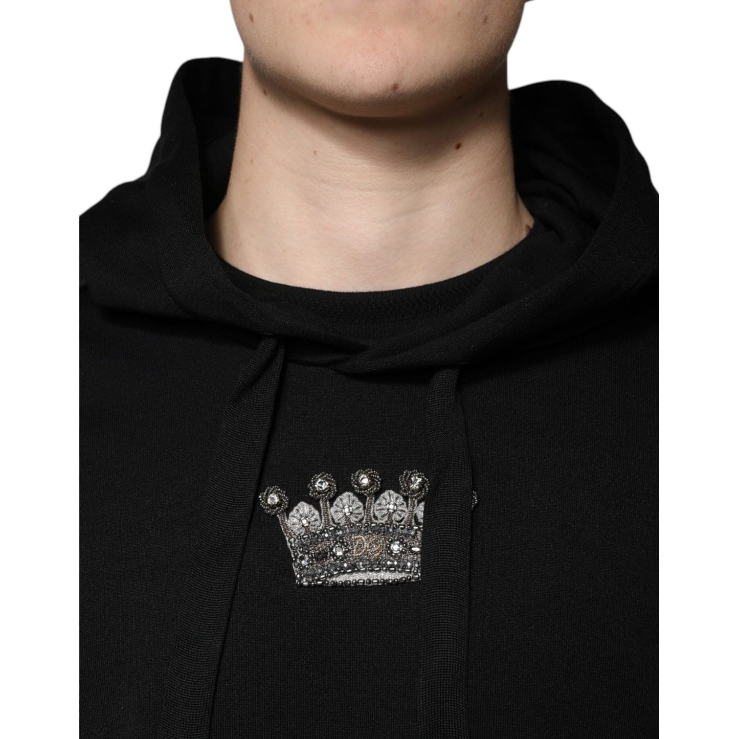Dolce & Gabbana Black Crown Cotton Hooded Sweatshirt Sweater TSH7911-50