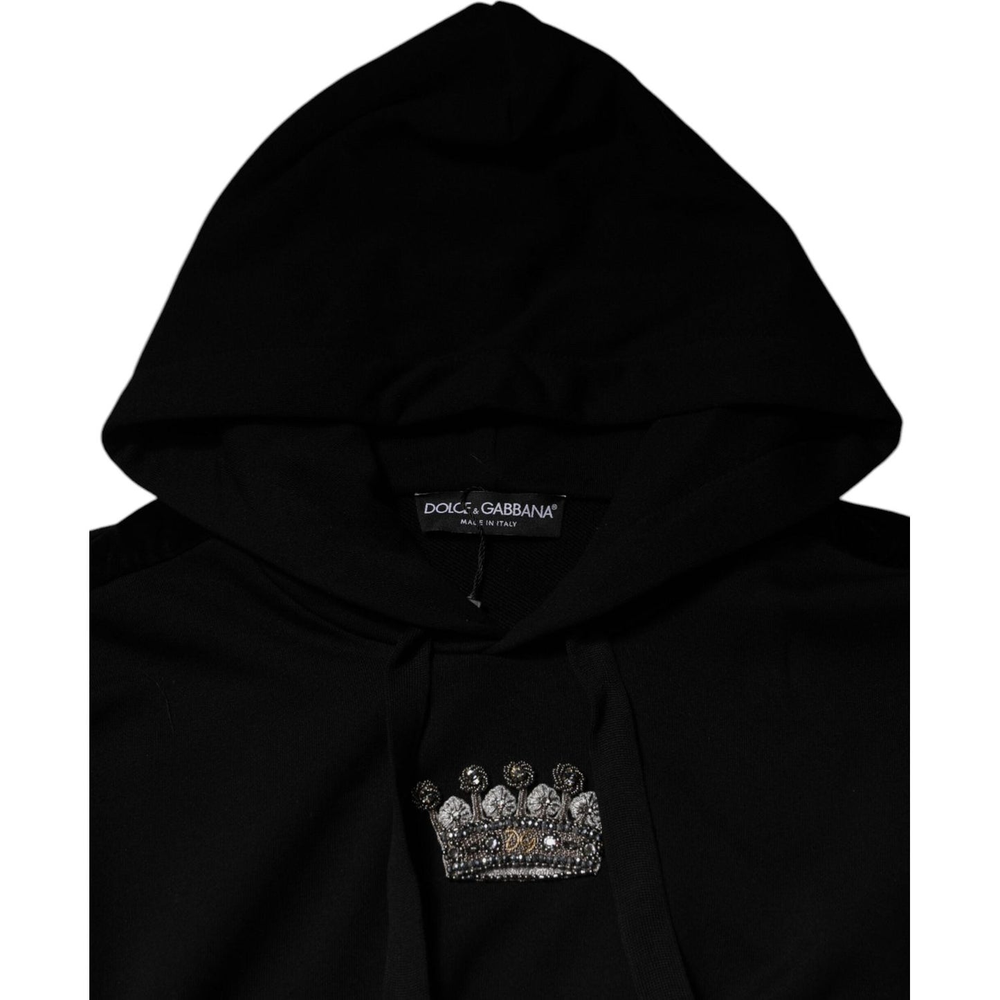 Dolce & Gabbana Black Crown Cotton Hooded Sweatshirt Sweater TSH7911-50
