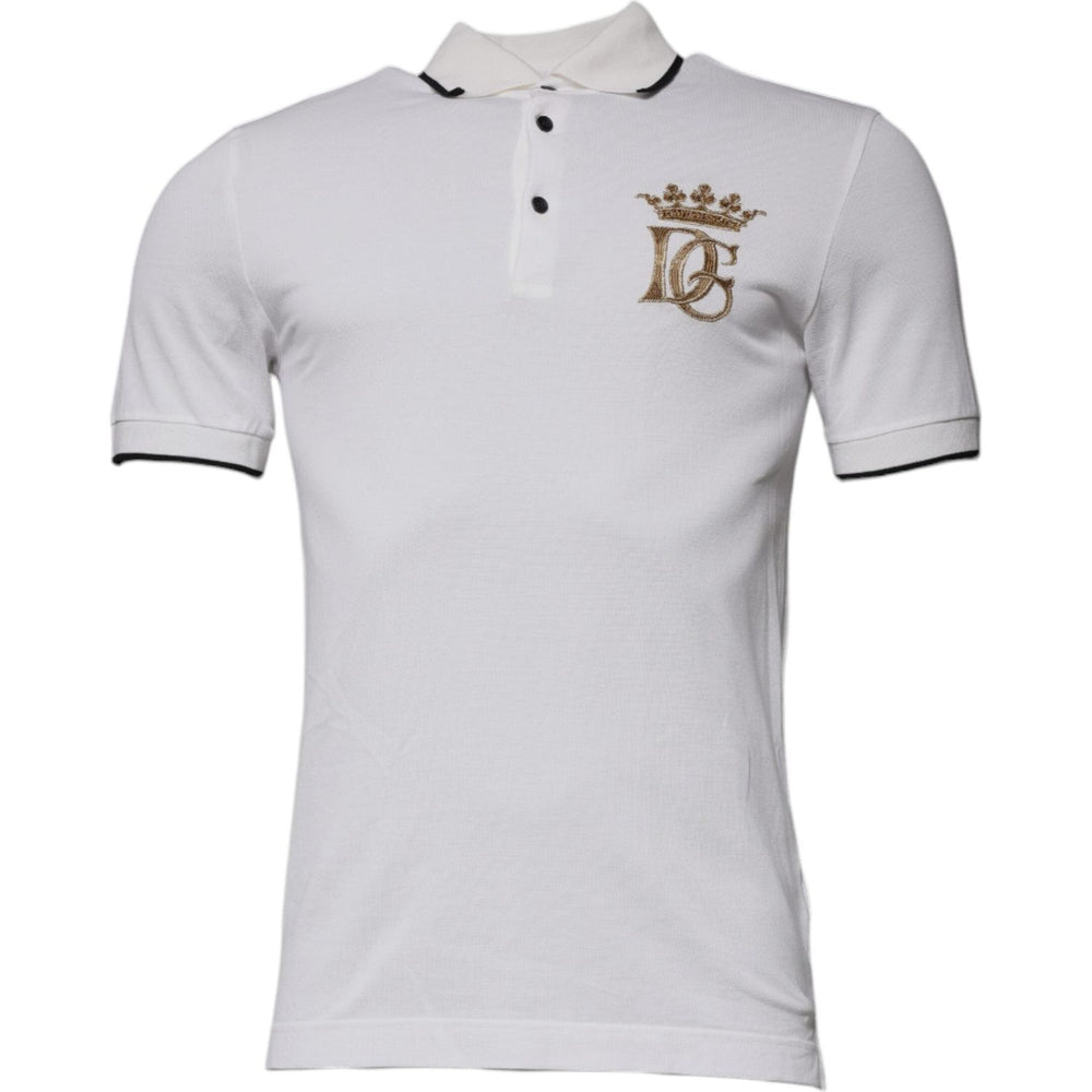 Dolce & Gabbana Off White Crown Cotton Collared Polo T-shirt TSH87426-44