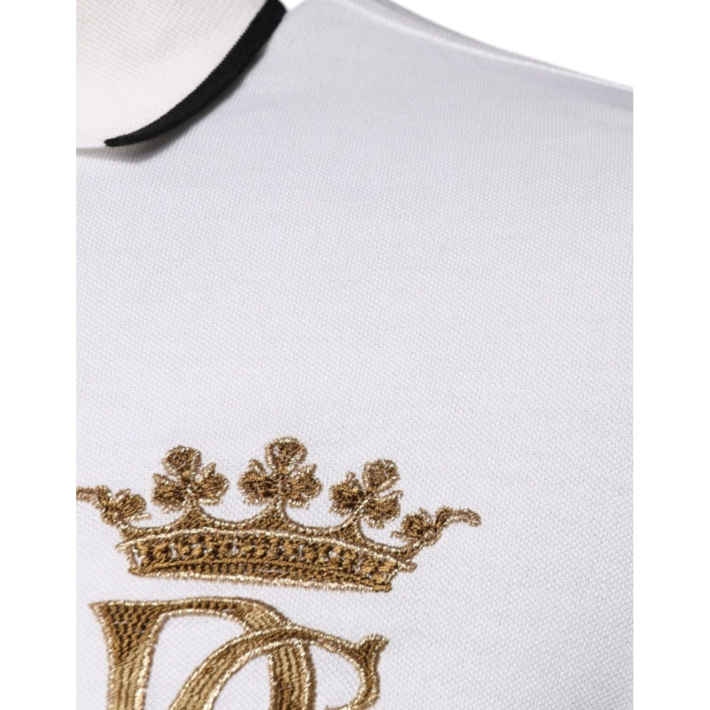 Dolce & Gabbana Off White Crown Cotton Collared Polo T-shirt TSH87426-44