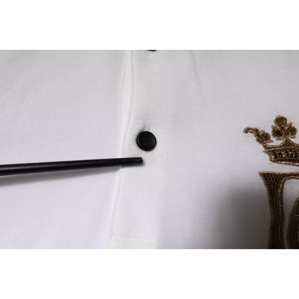 Dolce & Gabbana Off White Crown Cotton Collared Polo T-shirt TSH87426-44