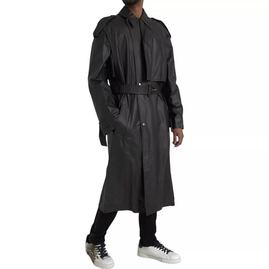 Bottega Veneta Black Leather Men Waterproof Trenchcoat Jacket JKT4070-44
