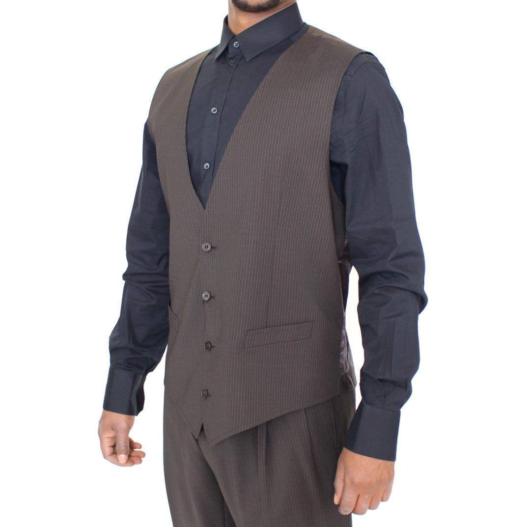 Dolce & Gabbana Brown Striped Stretch Dress Vest VES10013-1