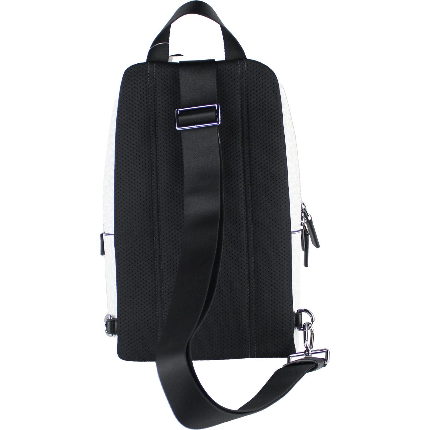 Front view with bag zipped and handles upright.