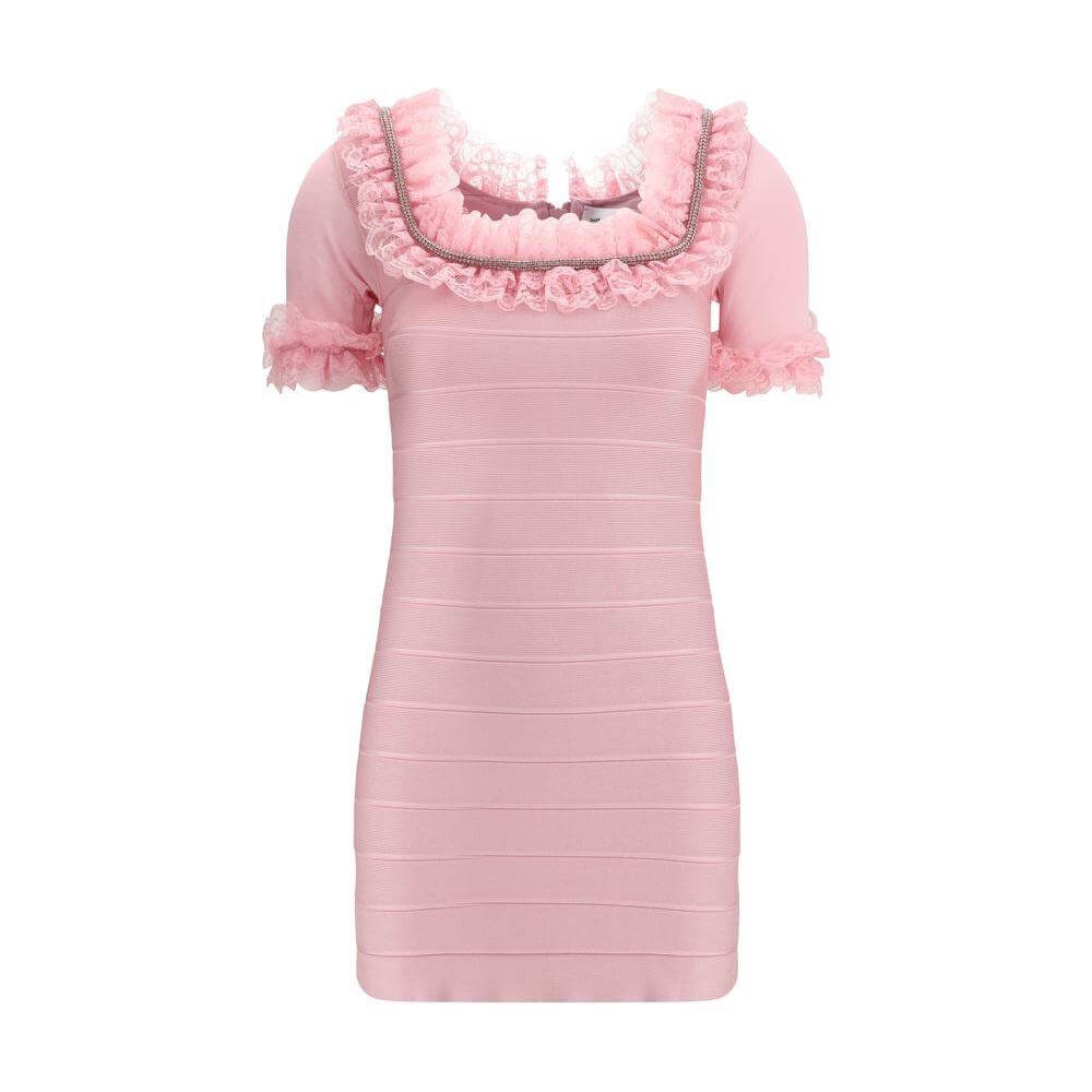 Self-Portrait Ruffle Knit Mini Dres SE-SS25CK004SPPINK-6