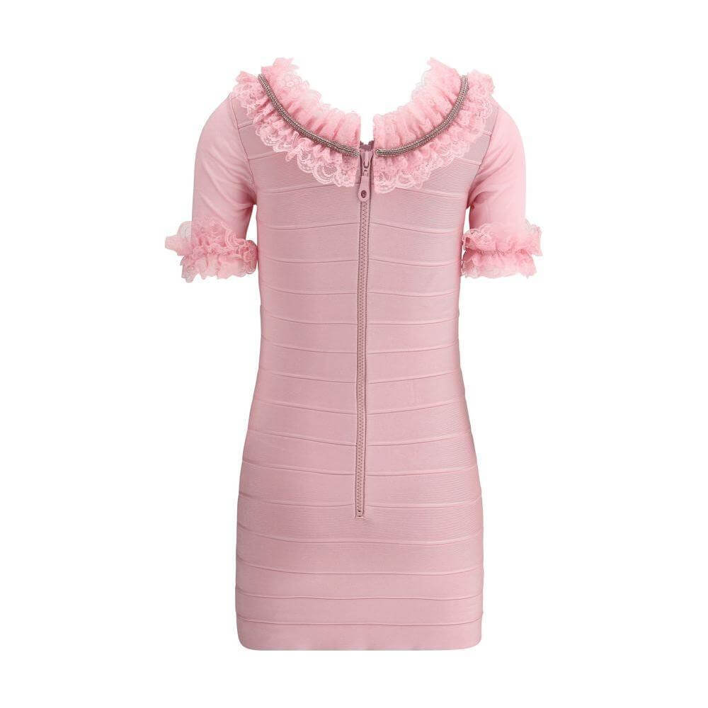 Self-Portrait Ruffle Knit Mini Dres SE-SS25CK004SPPINK-6
