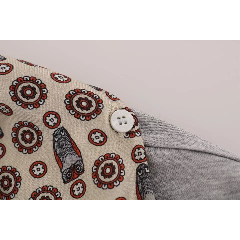 Dolce & Gabbana Gray Cotton Owl Silk Scarf Top T-shirt TSH1513-44