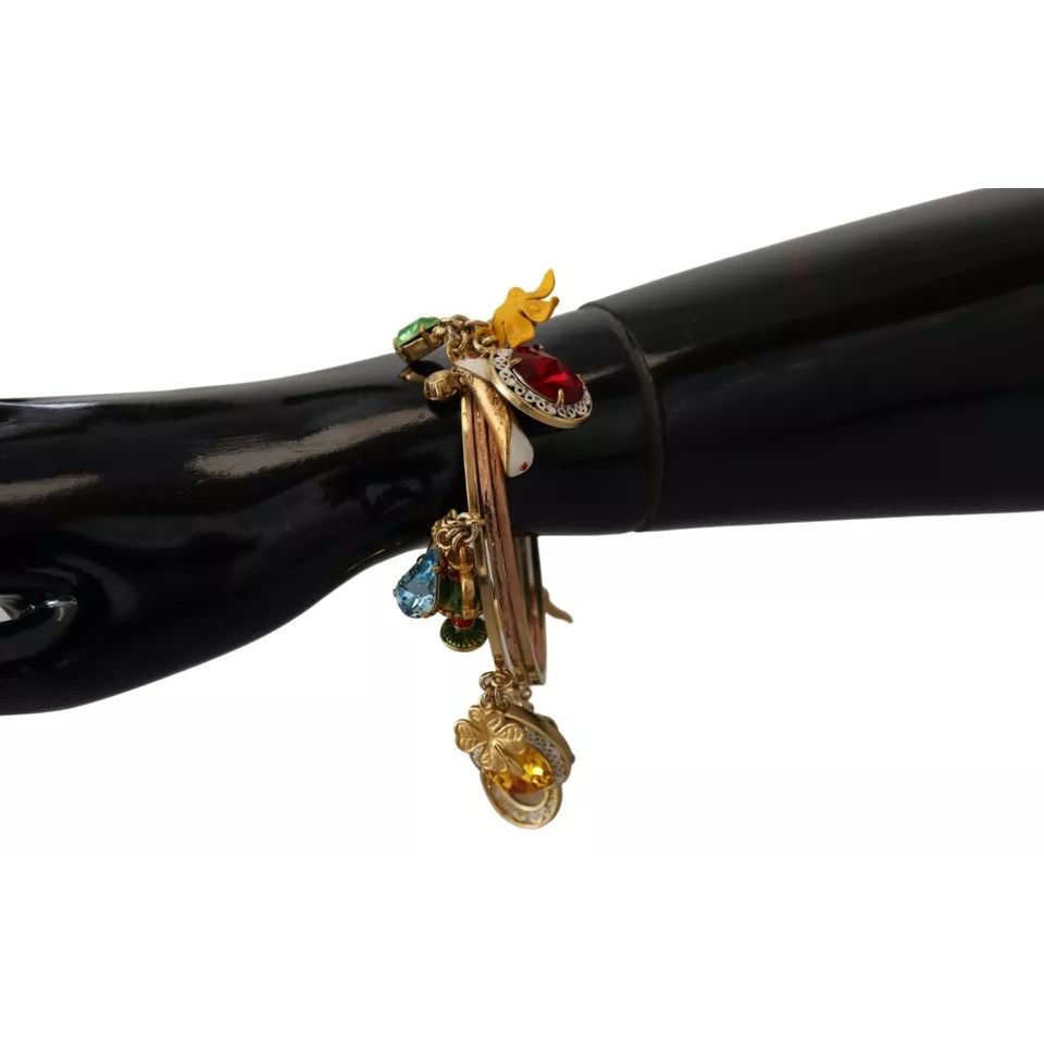 Dolce & Gabbana Multicolor Crystal Gold Tone Brass Bangle Bracelet