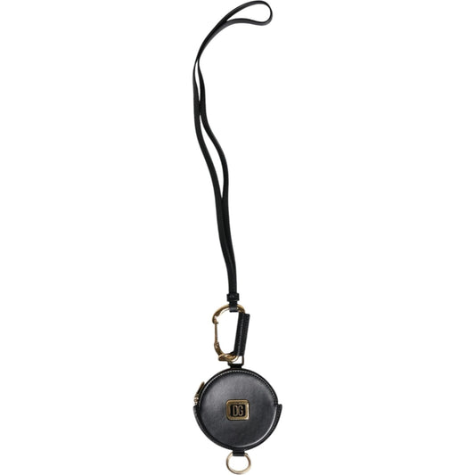 Dolce & Gabbana Black Round Leather DG Logo Coin Purse Lanyard Wallet BAG4199