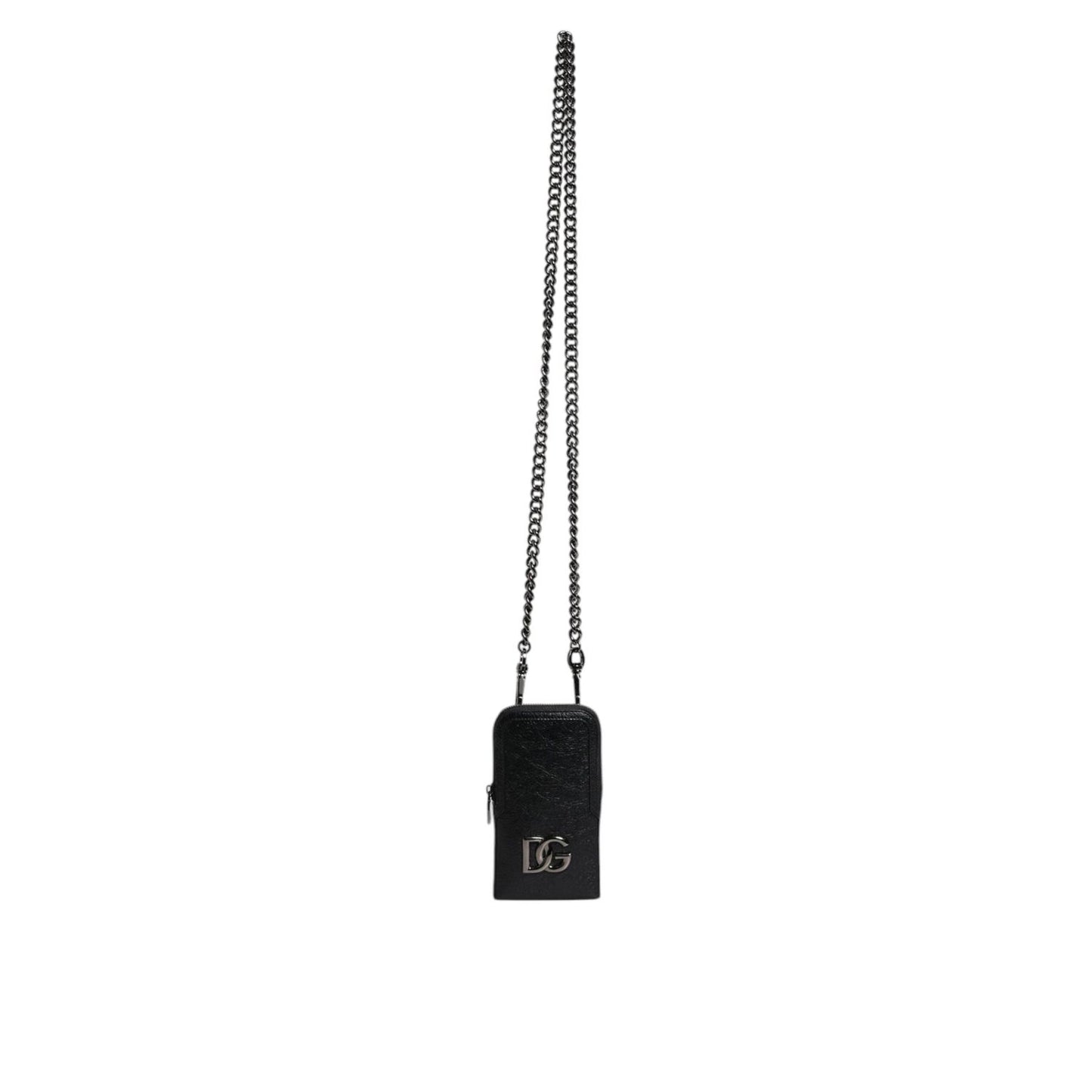 Dolce & Gabbana Black Leather Purse Crossbody Chain Sling Phone Bag