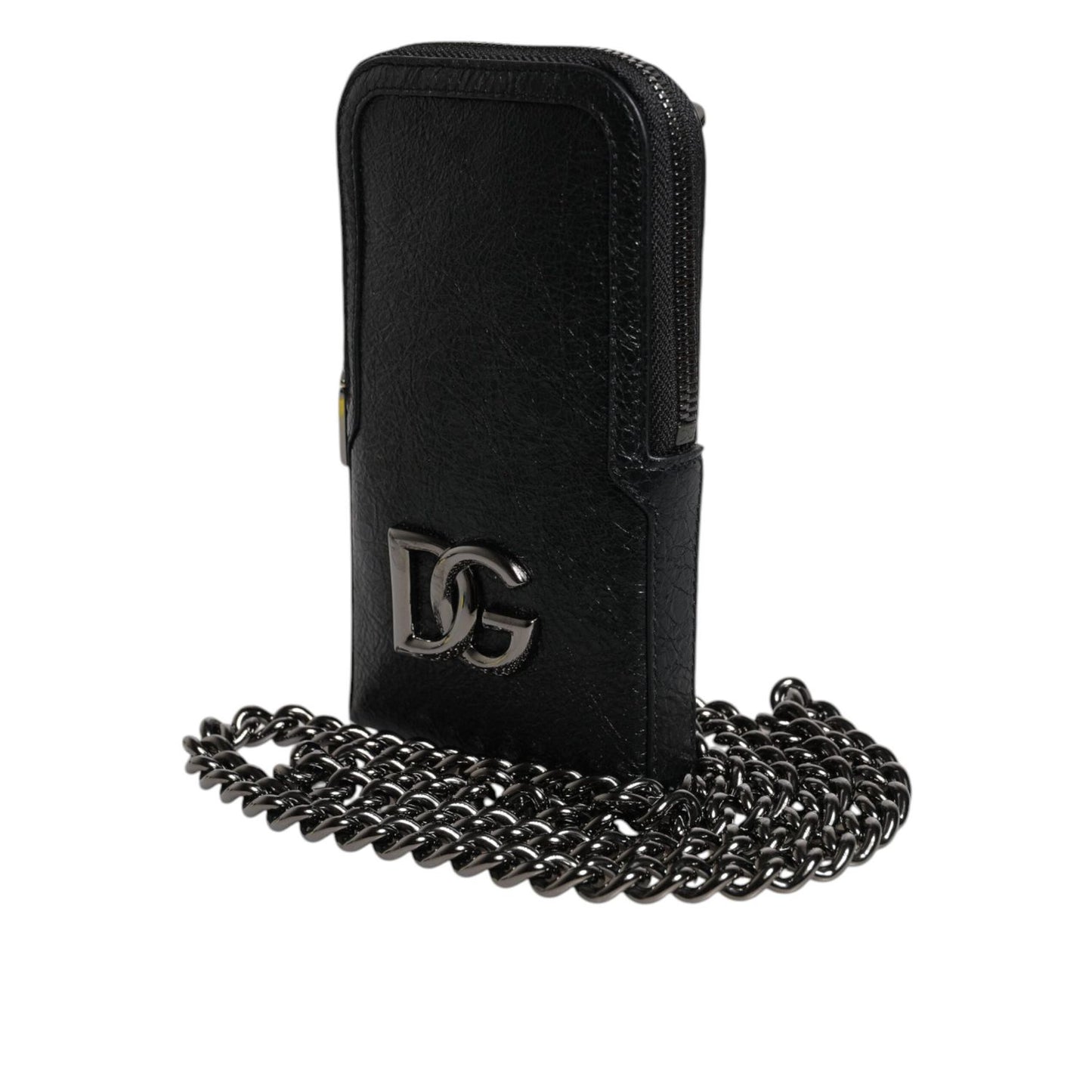 Dolce & Gabbana Black Leather Purse Crossbody Chain Sling Phone Bag