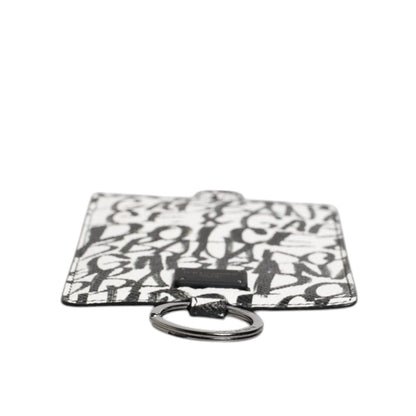 Dolce & Gabbana White Leather Lanyard Logo Print Card Holder Wallet