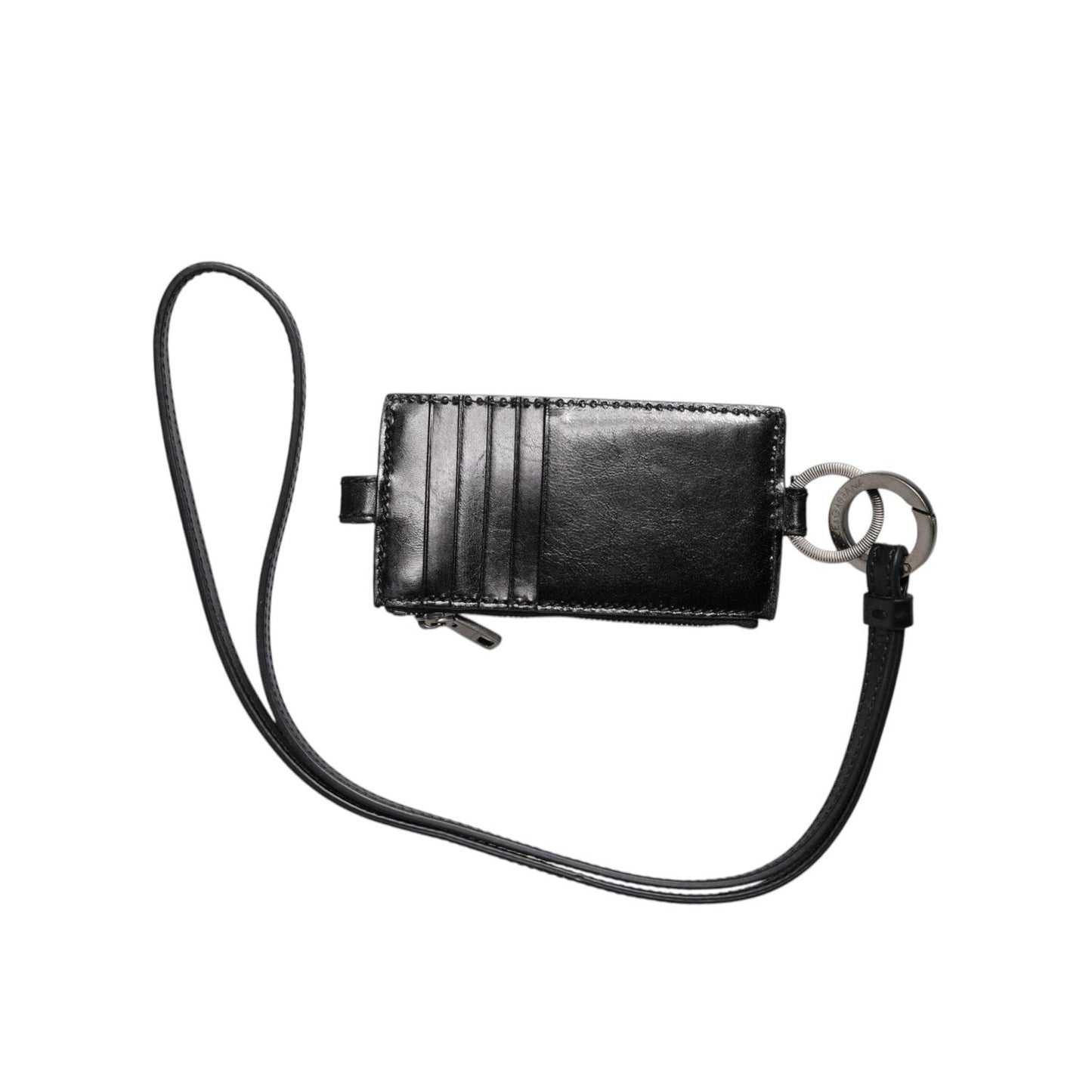 Dolce & Gabbana Black Horse Leather Lanyard Logo Card Holder Wallet
